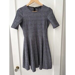 Theory Gray A-Line Fit Flare Dress Size 0 Knit Stretch Short Sleeve Office Work